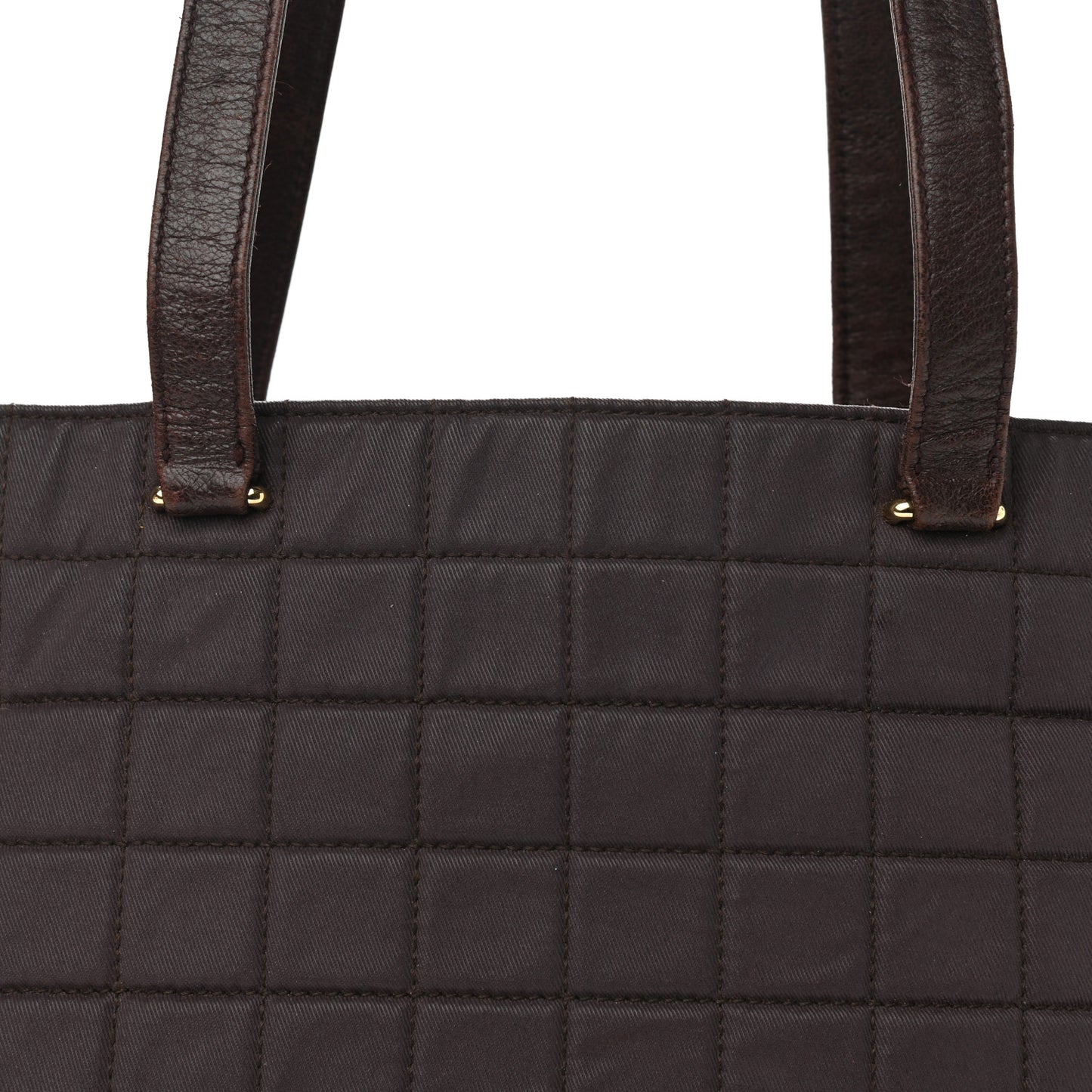 Canvas Calfskin Chocolate Bar Quilted CC Shoulder Bag Dark Brown