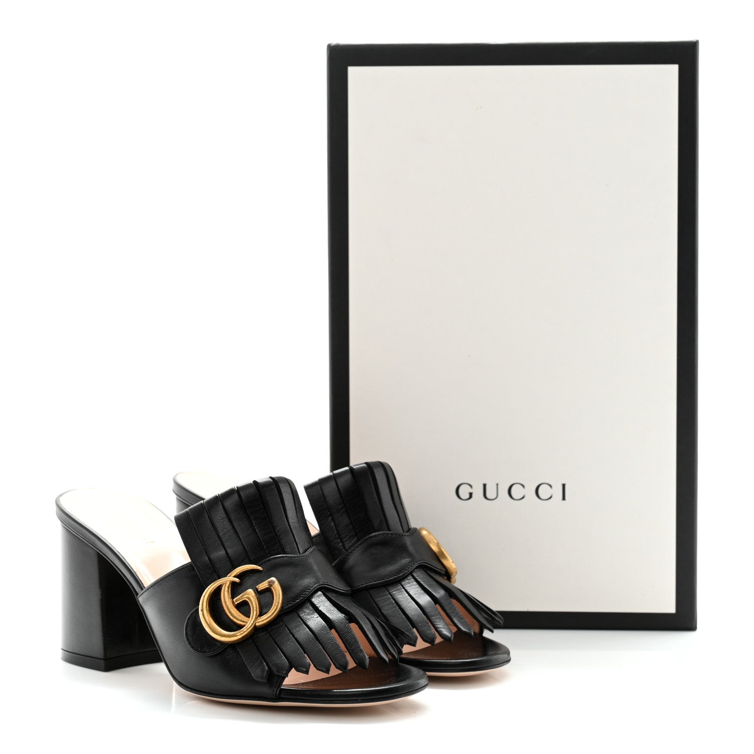 Gucci Malaga Kid GG Marmont Fringe 75mm Slide Sandals 37 Black 8 of 8