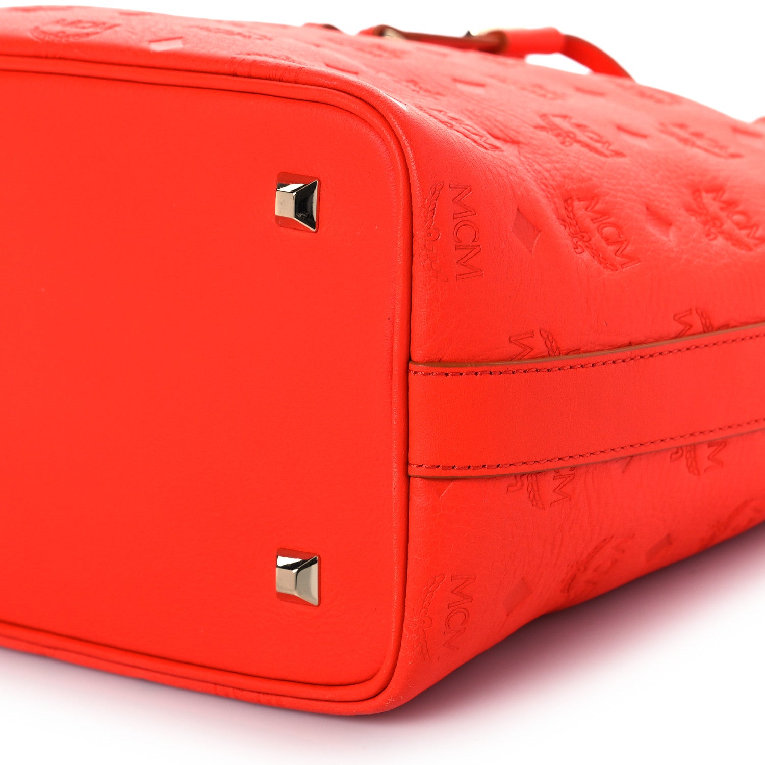 MCM Calfskin Ottomar Monogram Essential Bucket Hot Coral 8 of 9