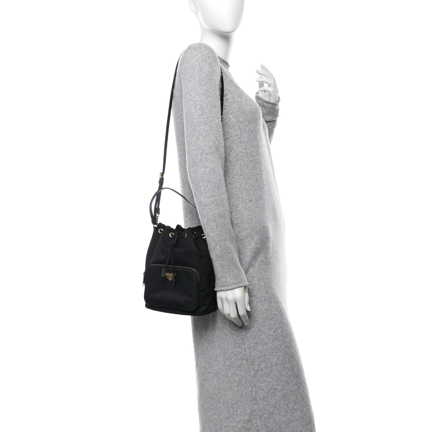 Prada Saffiano Tessuto Nylon Mini Bucket Crossbody Bag Black 2 of 12