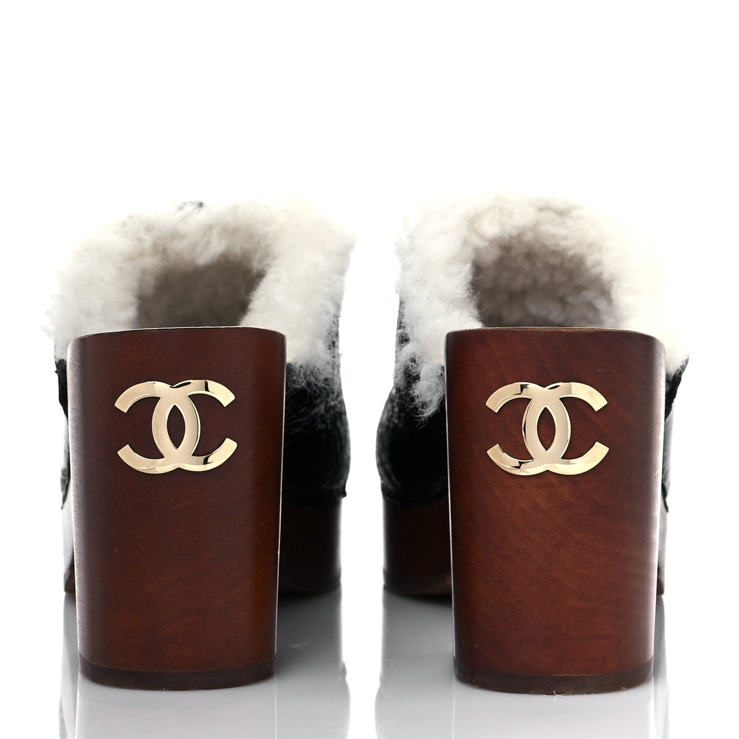 Crackled Sheepskin CC Mules 36 Black