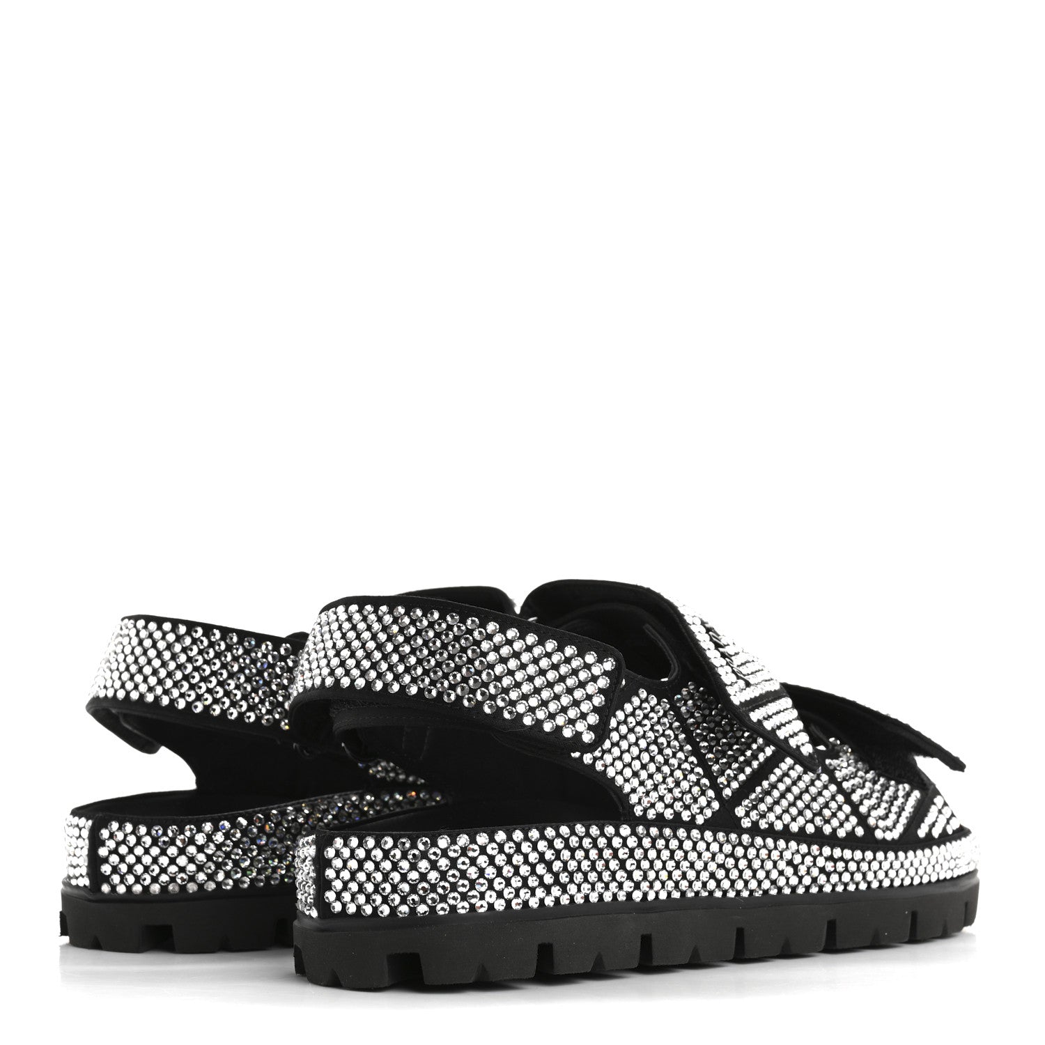 Prada Satin Crystal Embellished Metal Logo Velcro Sandals 37 Black 5 of 11