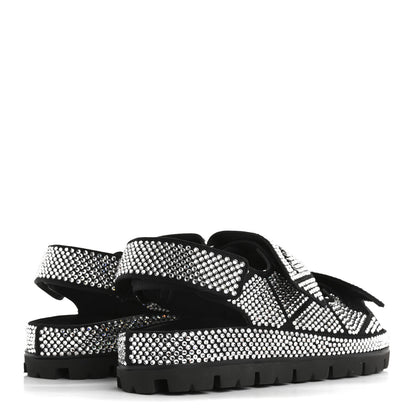 Prada Satin Crystal Embellished Metal Logo Velcro Sandals 37 Black 5 of 11