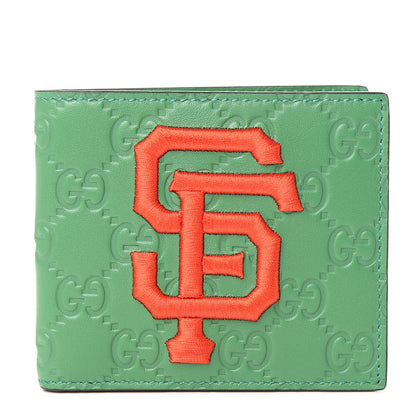 Gucci X MLB Guccissima SF Giants Embroidered Bi-Fold Wallet New Shamrock Deep Orange 1 of 7