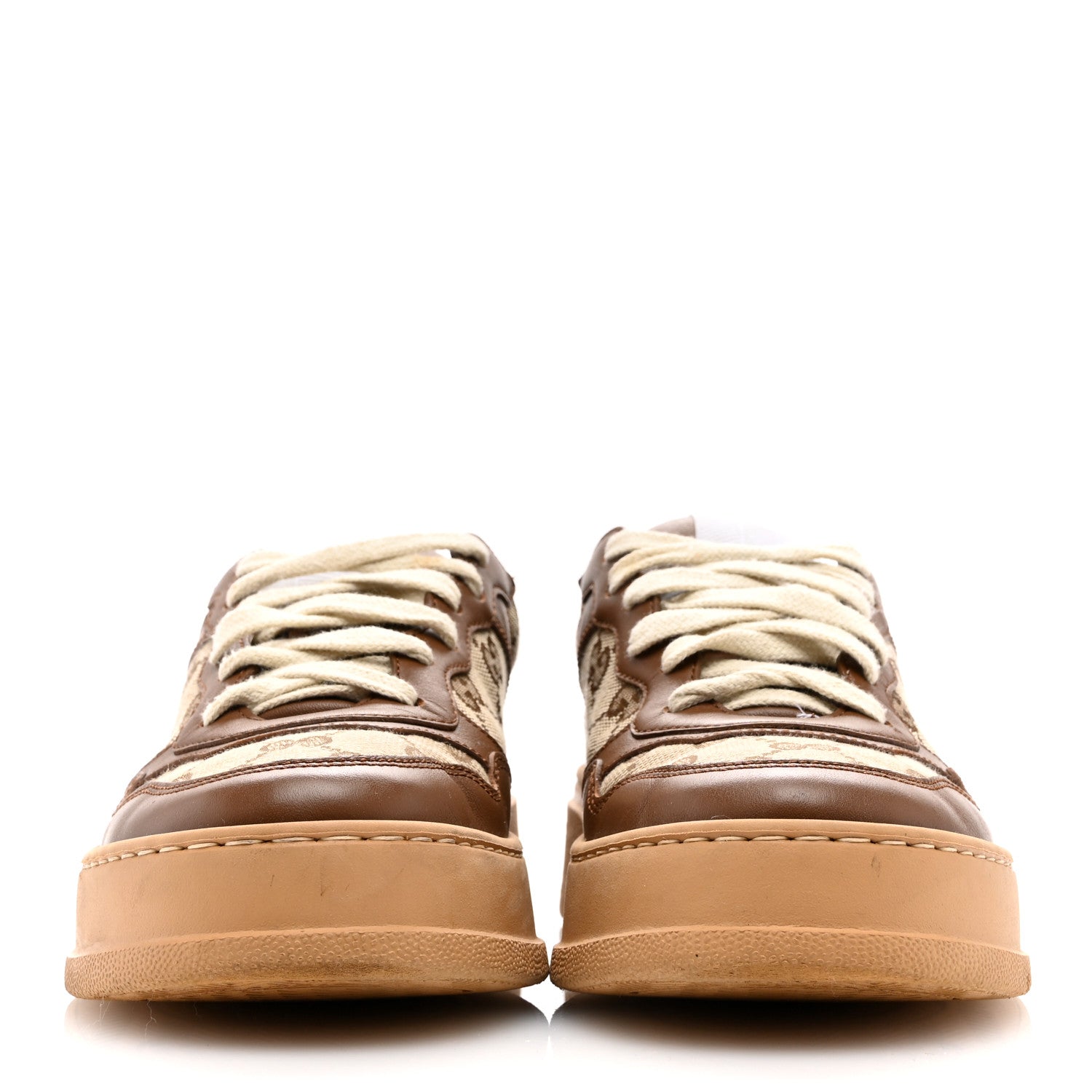 Gucci Calfskin GG Monogram Womens Platform 55mm Sneakers  37.5 Hezelnut Beige Ebony Mystic White 2 of 11