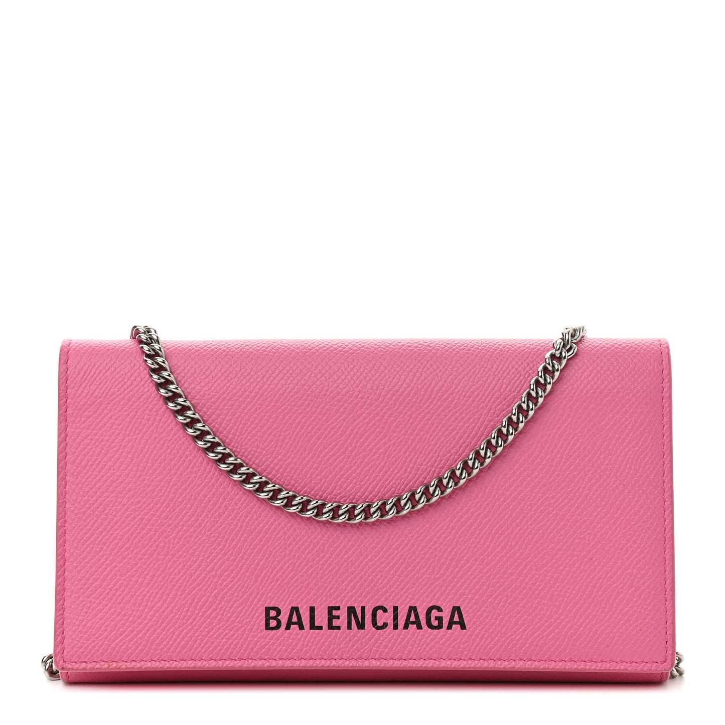 Signature Grained Calfskin Logo Ville Wallet on Chain Bubble Gum Black