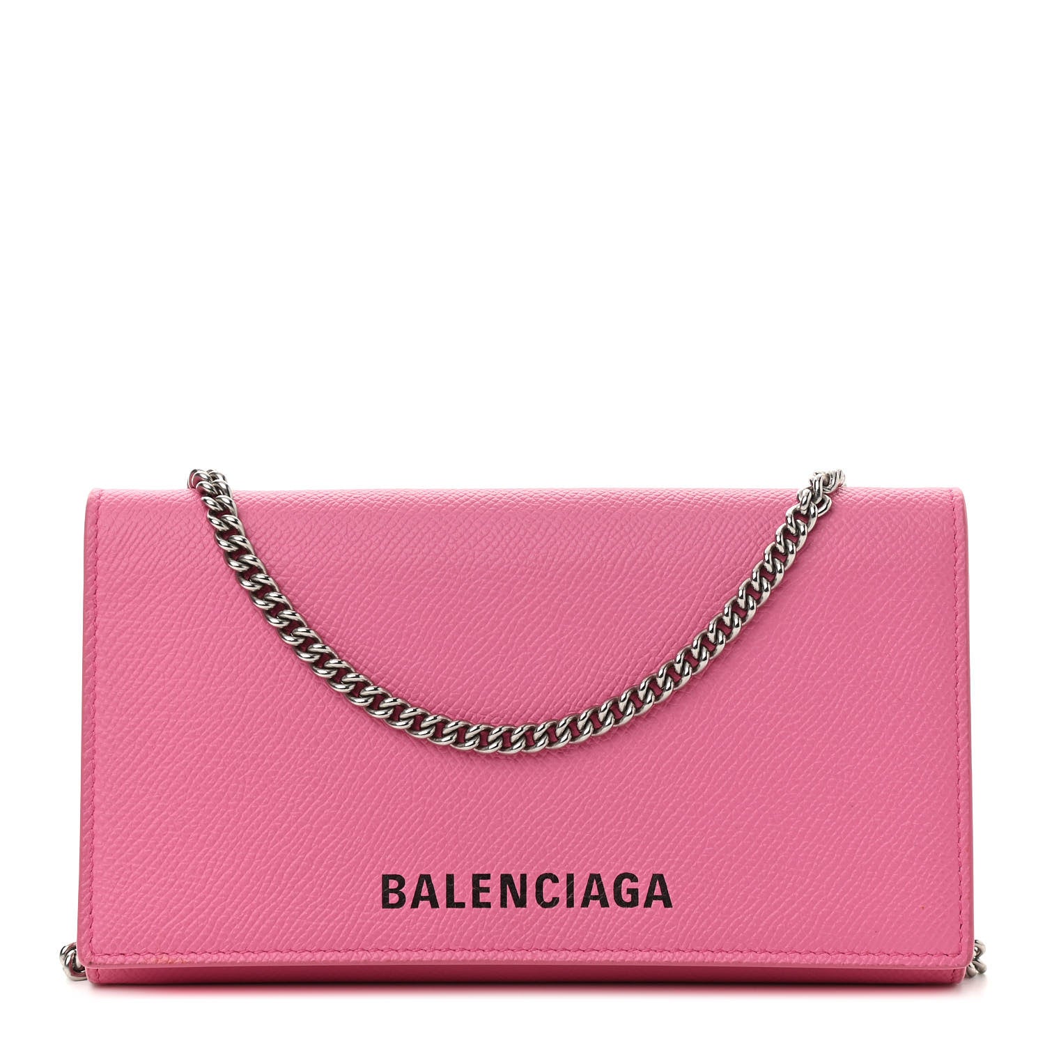Balenciaga Signature Grained Calfskin Logo Ville Wallet on Chain Bubble Gum Black 1 of 8