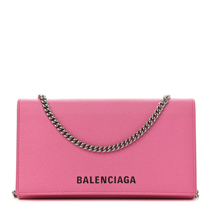Balenciaga Signature Grained Calfskin Logo Ville Wallet on Chain Bubble Gum Black 1 of 8
