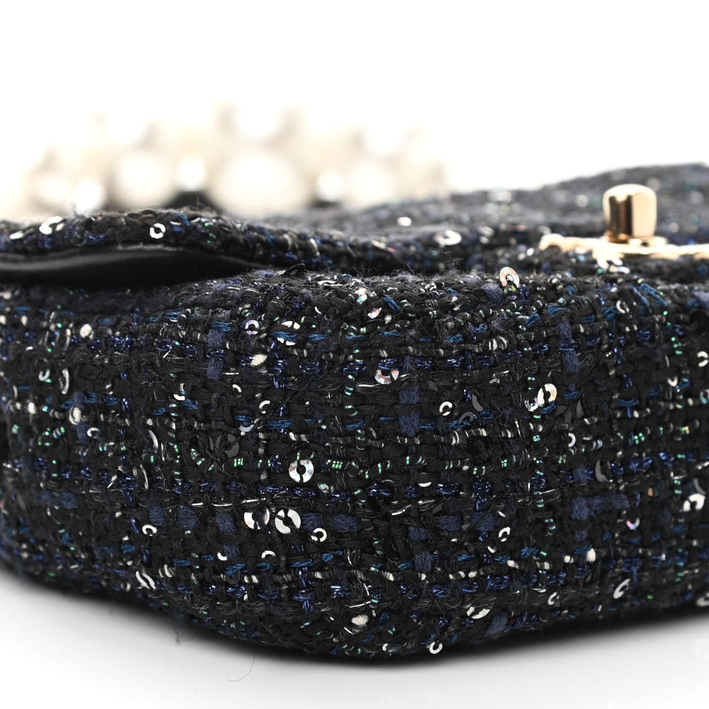 Tweed Mini Pearl Handle Flap Black Ecru