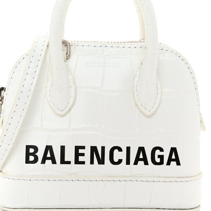Balenciaga Calfskin Logo Crocodile Embossed Mini Ville Top Handle Bag White Black 7 of 9