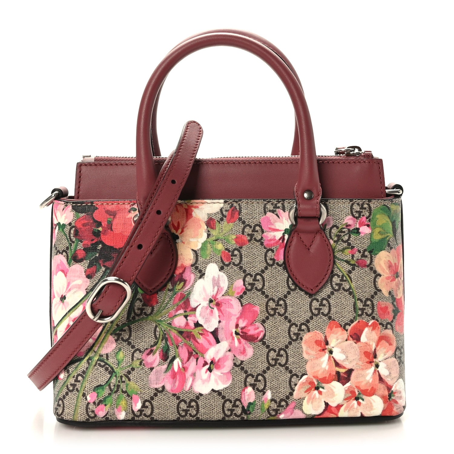 Gucci GG Supreme Monogram Blooms Mini Zip Top Tote Beige Multicolor Dry Rose 1 of 10