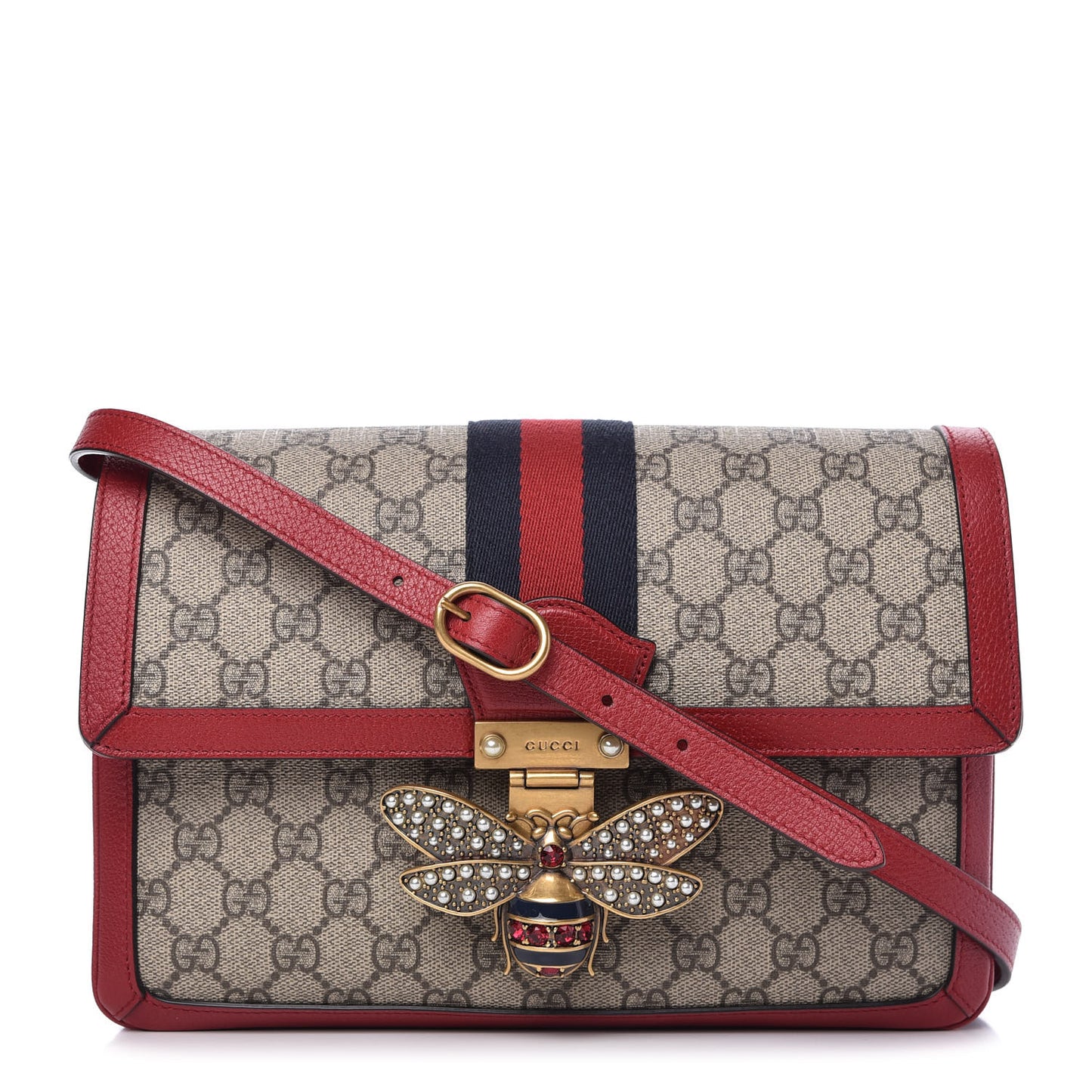 GG Supreme Monogram Medium Queen Margaret Shoulder Bag Red