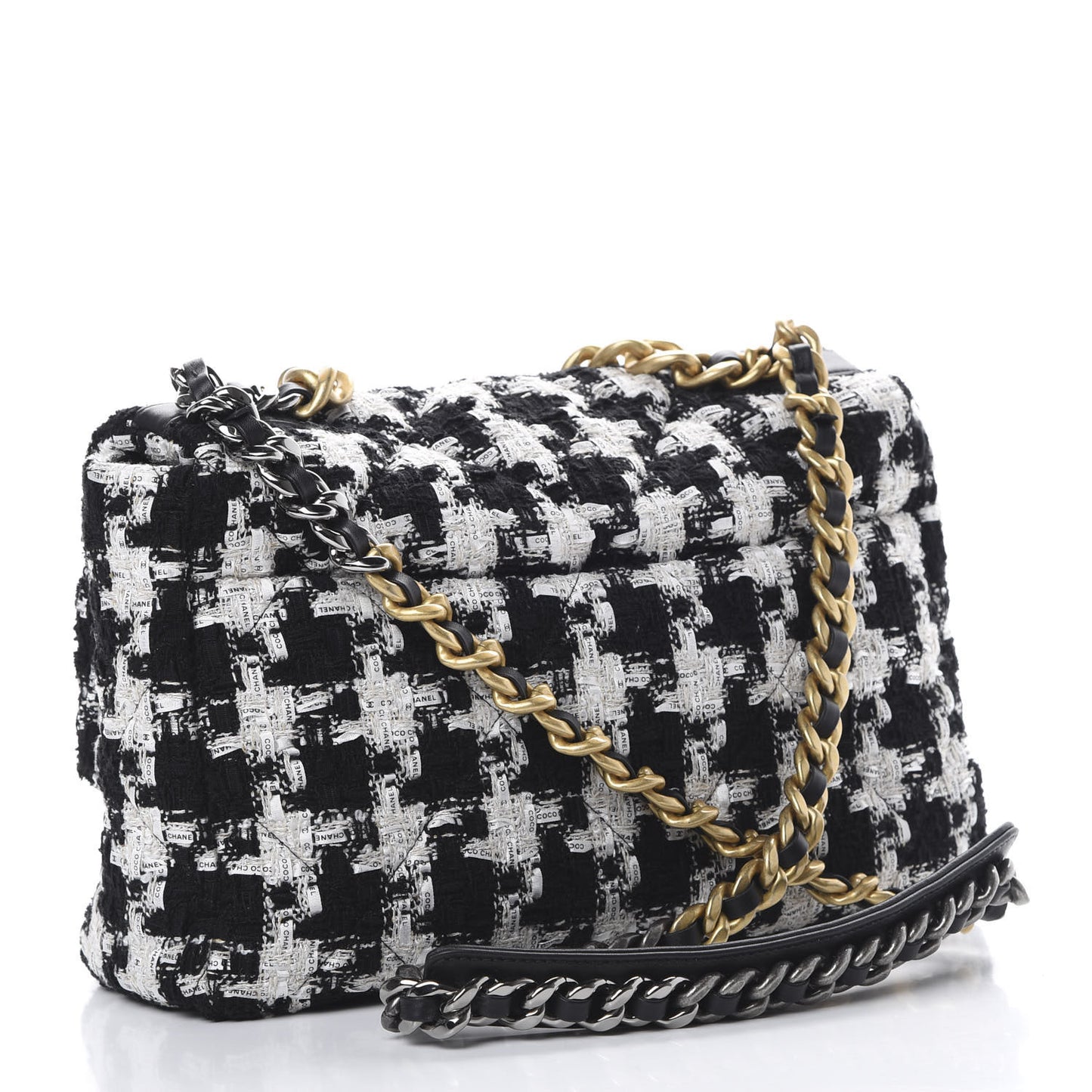 Tweed Quilted Large 19 Flap Black Ecru White