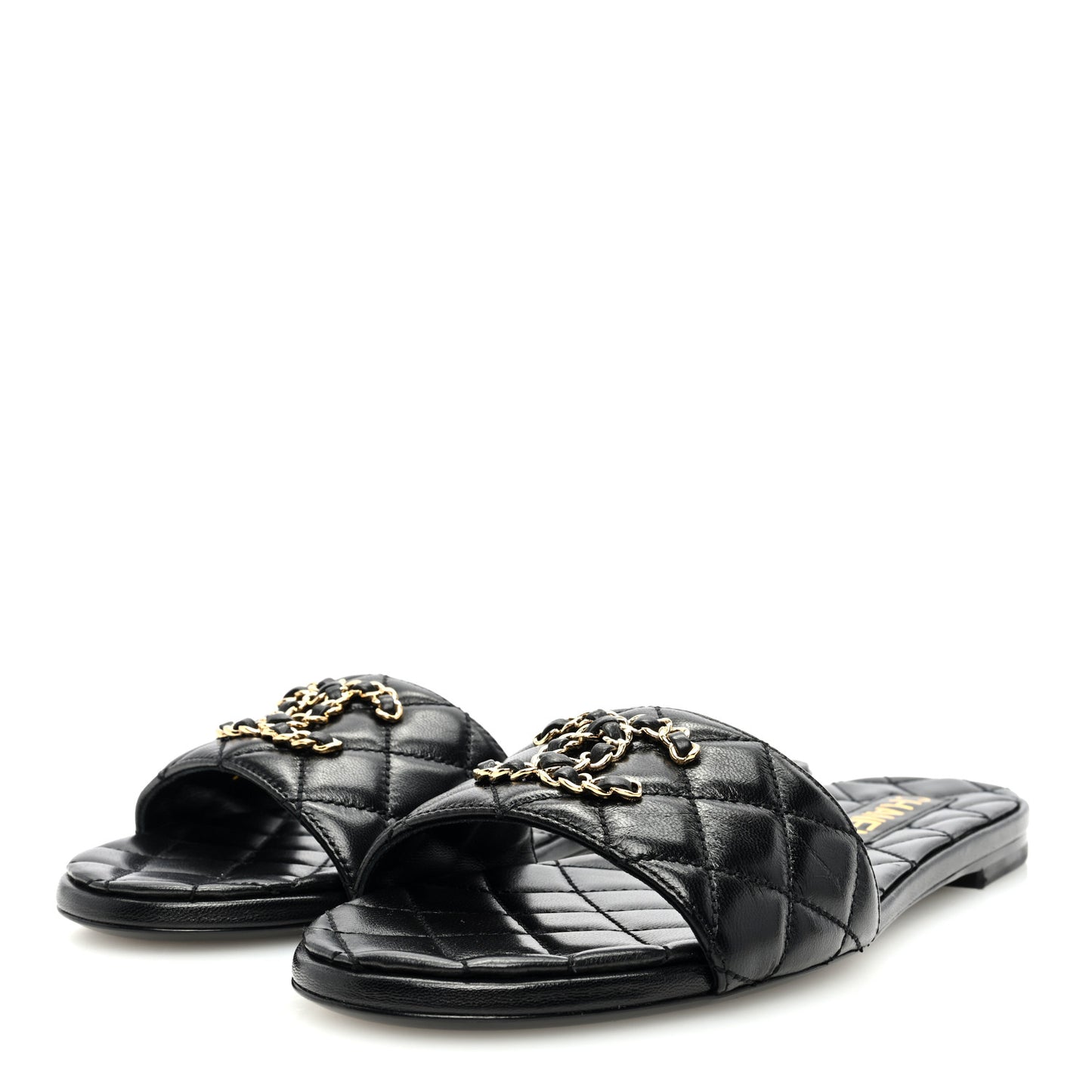 Shiny Goatskin Quilted CC Mules Sandals 39 Black