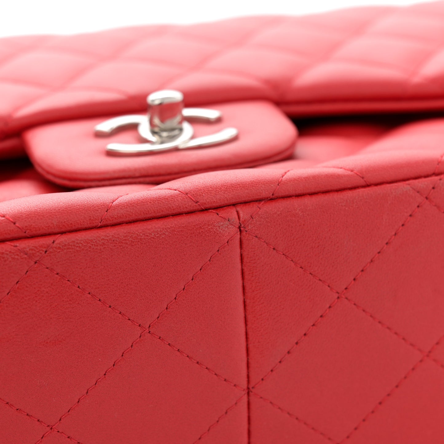 Lambskin Quilted Jumbo Double Flap Red