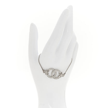 Chanel Metal Pearl Crystal Baguette CC Star Bracelet Silver 3 of 8