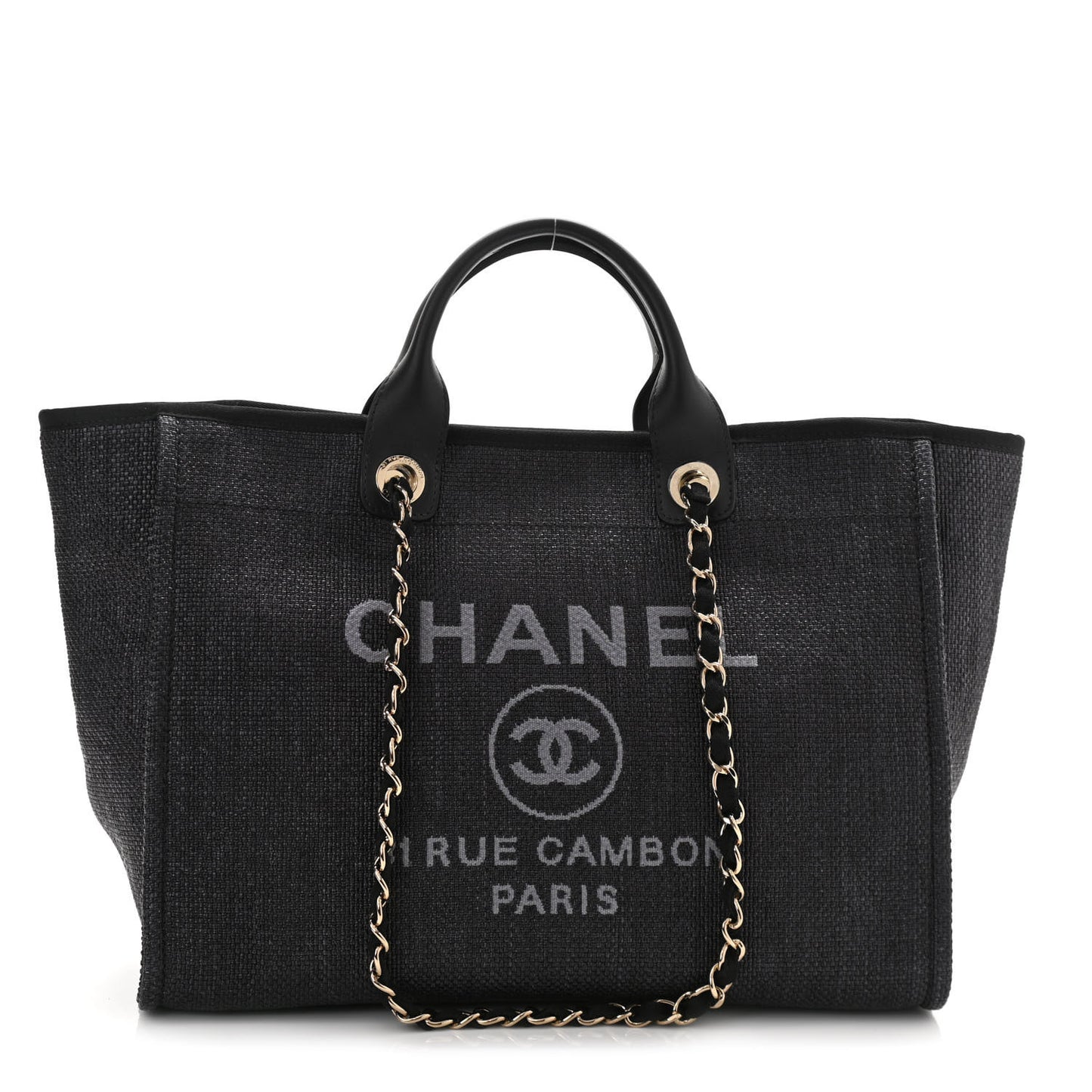 Woven Straw Raffia Large Deauville Tote Black