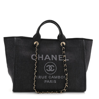 Chanel Woven Straw Raffia Large Deauville Tote Black 1 of 9