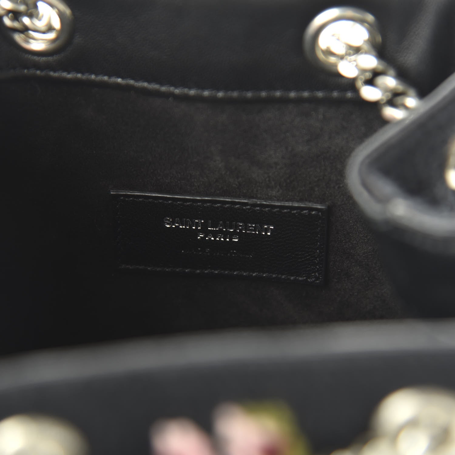 Saint Laurent Woven Wool Embroidered Baby Emmanuelle Bucket Bag Black 8 of 13