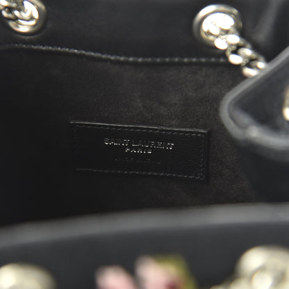 Saint Laurent Woven Wool Embroidered Baby Emmanuelle Bucket Bag Black 8 of 13