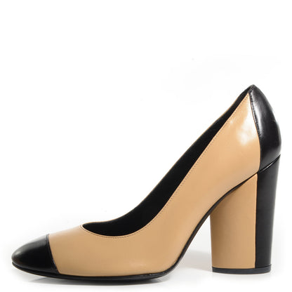 Chanel Leather Cap Toe Pumps 37.5 Beige 1 of 5