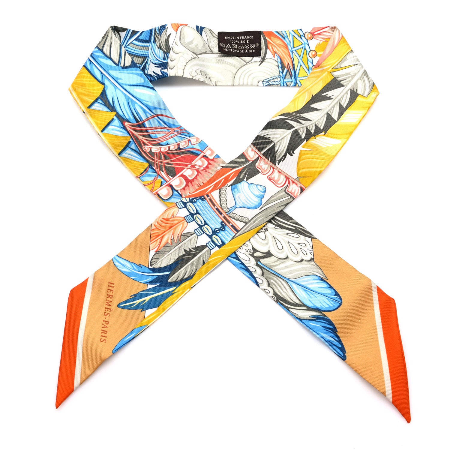 Hermes Silk La Danse Pacifique Twilly Jaune D'Or Kaki Orange 1 of 4