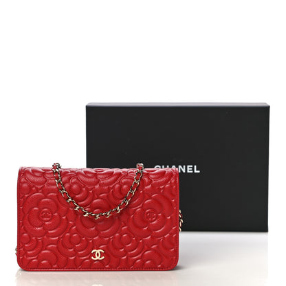 Chanel Caviar Camellia Embossed Wallet On Chain WOC Red 12 of 12