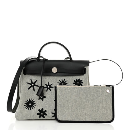 Hermes H Plume Canvas Vache Hunter Circuit Rider Hobnailed Herbag Zip Retourne 31 PM Black Ecru 3 of 12