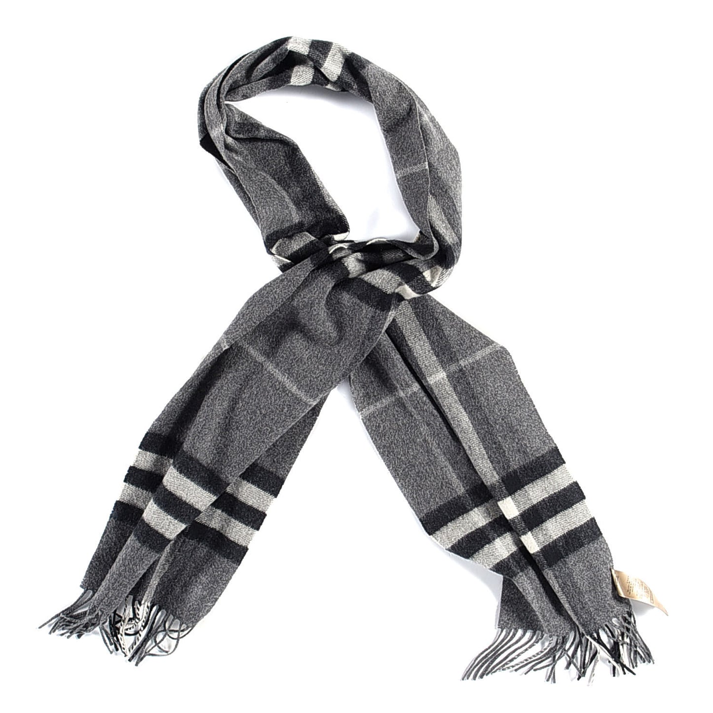 Cashmere Giant Check Fringe Scarf Grey