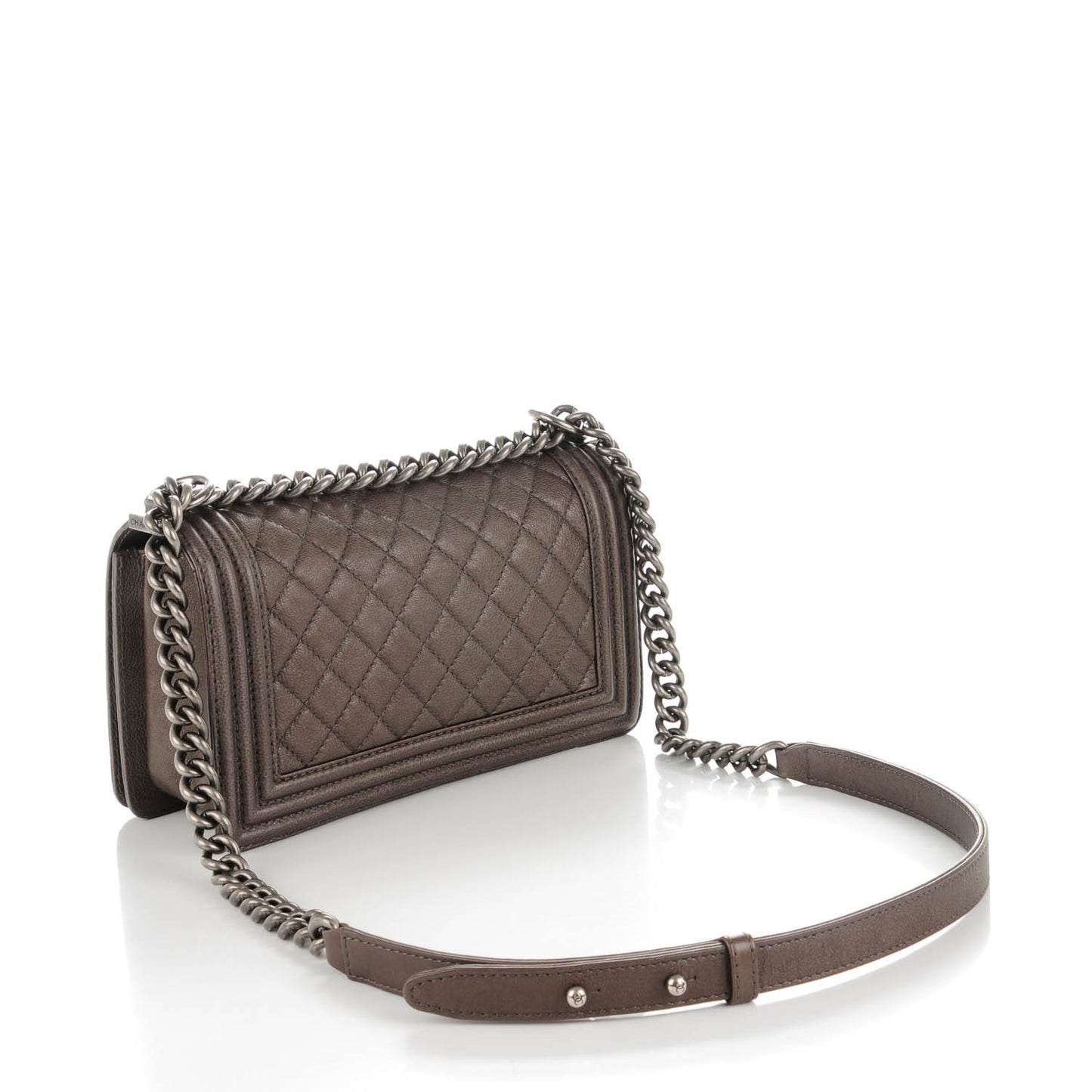 Metallic Calfskin Quilted Medium Boy Flap Dark Silver