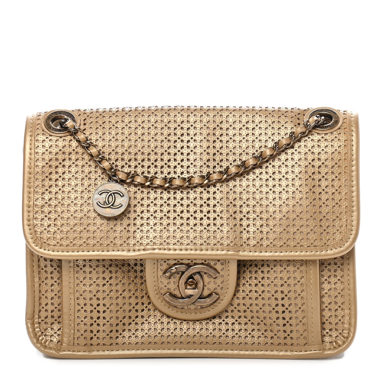 Metallic Perforated Calfskin Small Up In The Air Flap Gold
