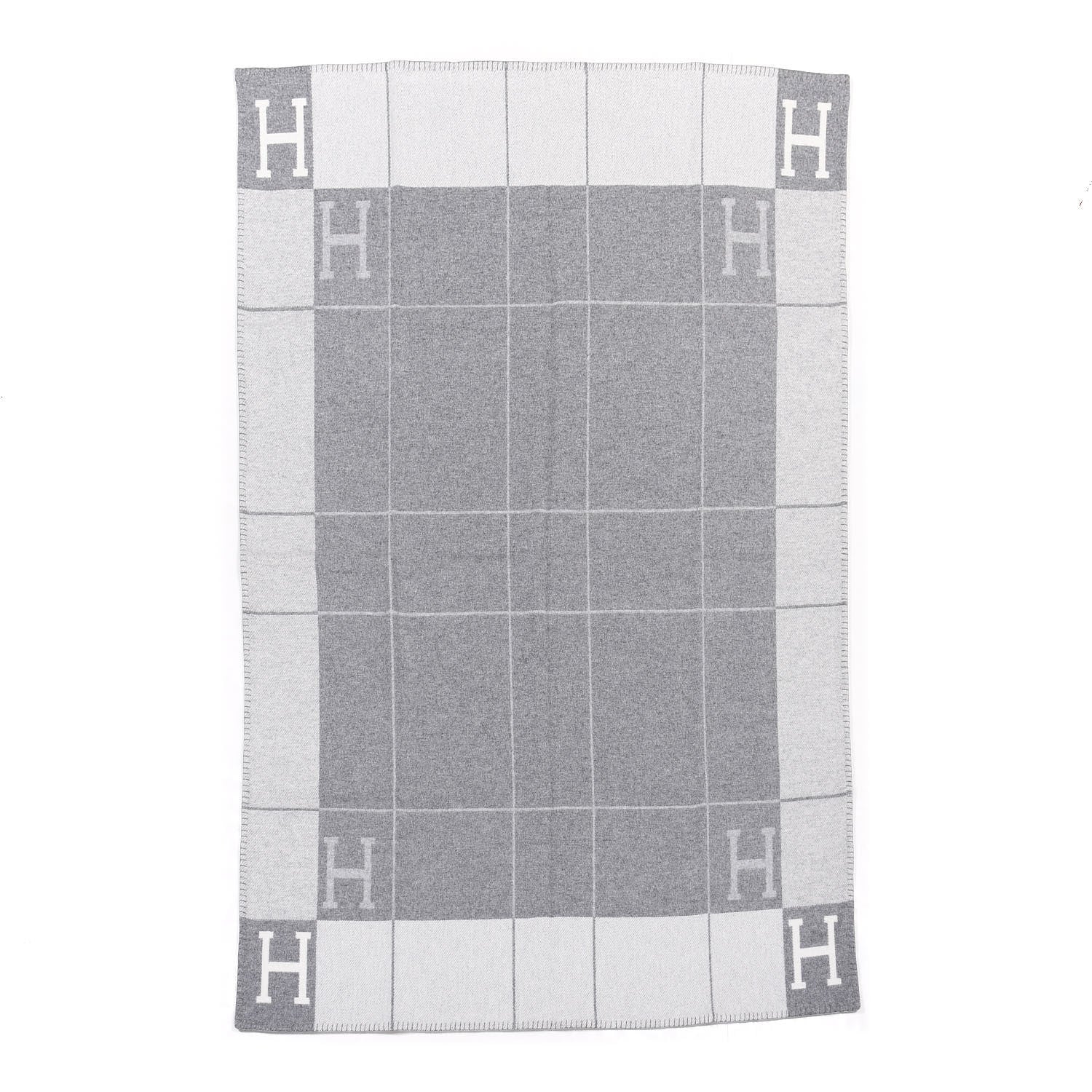 Hermes Wool Cashmere Avalon III Blanket Ecru Gris Clair 4 of 4