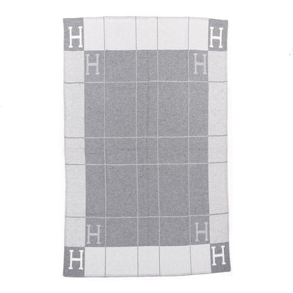 Hermes Wool Cashmere Avalon III Blanket Ecru Gris Clair 4 of 4