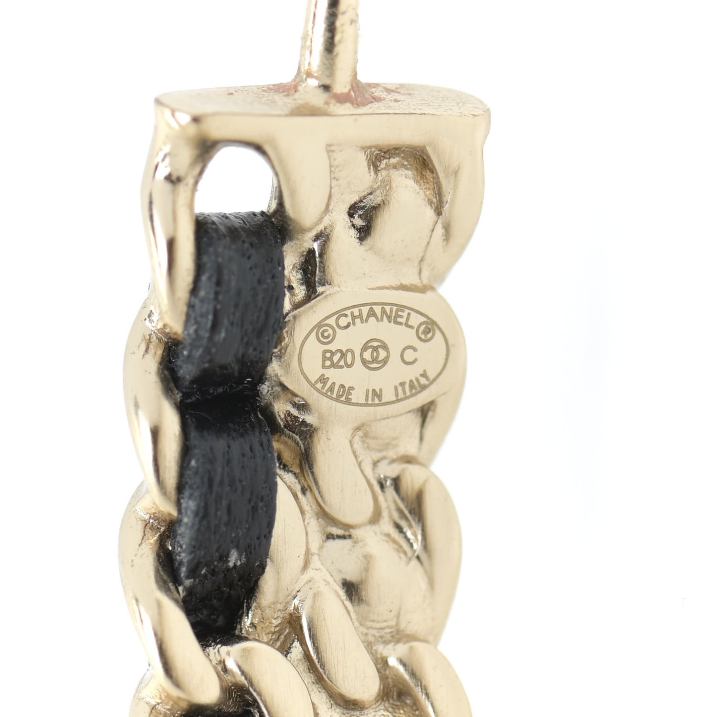 Crystal Lambskin CC Chain Hoop Earrings Gold Black