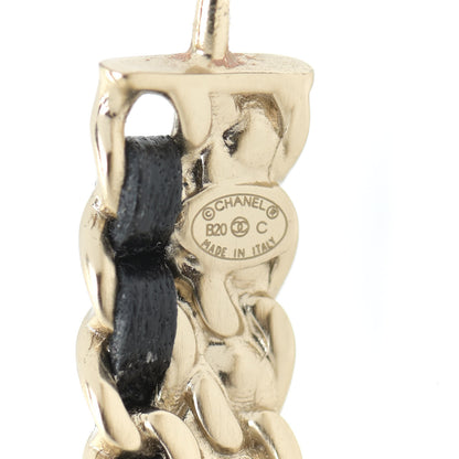 Chanel Crystal Lambskin CC Chain Hoop Earrings Gold Black 4 of 7