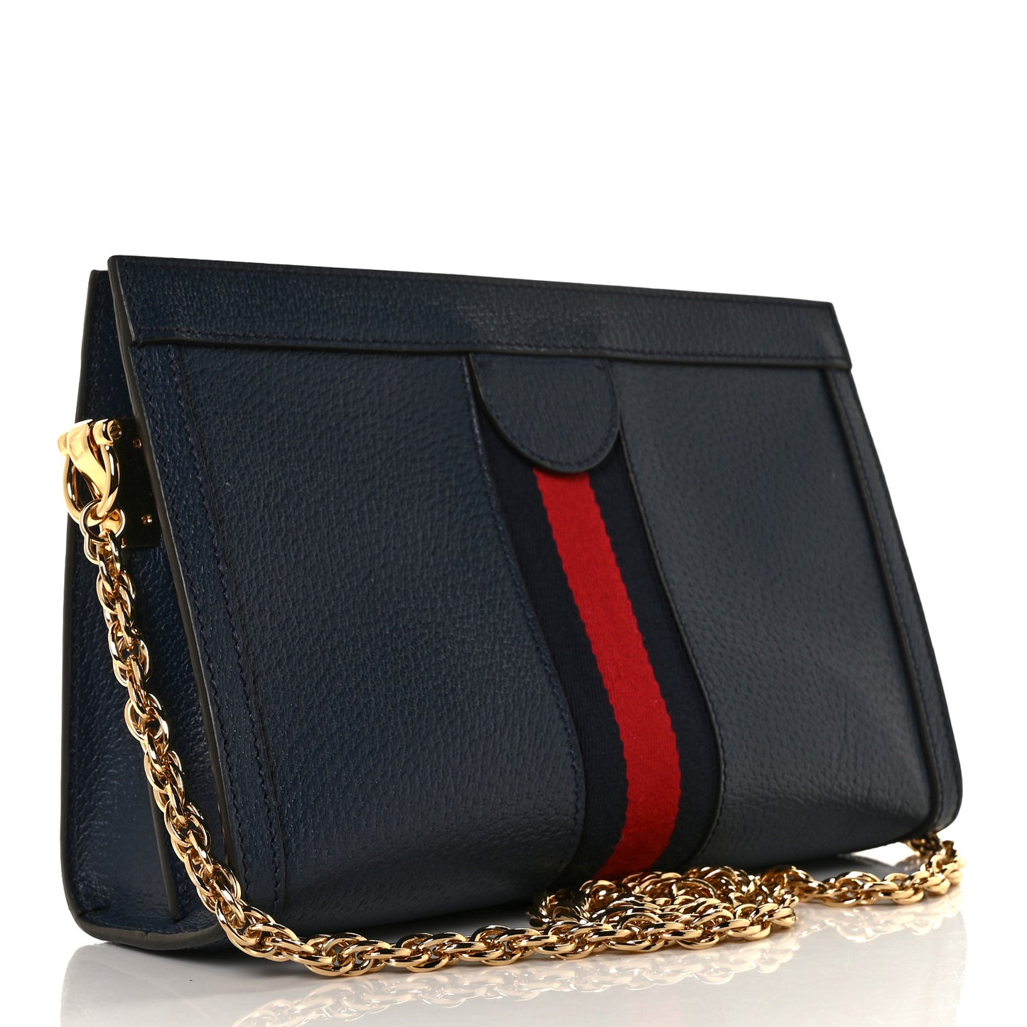 Textured Calfskin Web Small Ophidia Chain Shoulder Bag Blue Agata