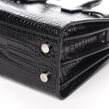 Saint Laurent Calfskin Crocodile Embossed Nano Sac De Jour Black 9 of 10