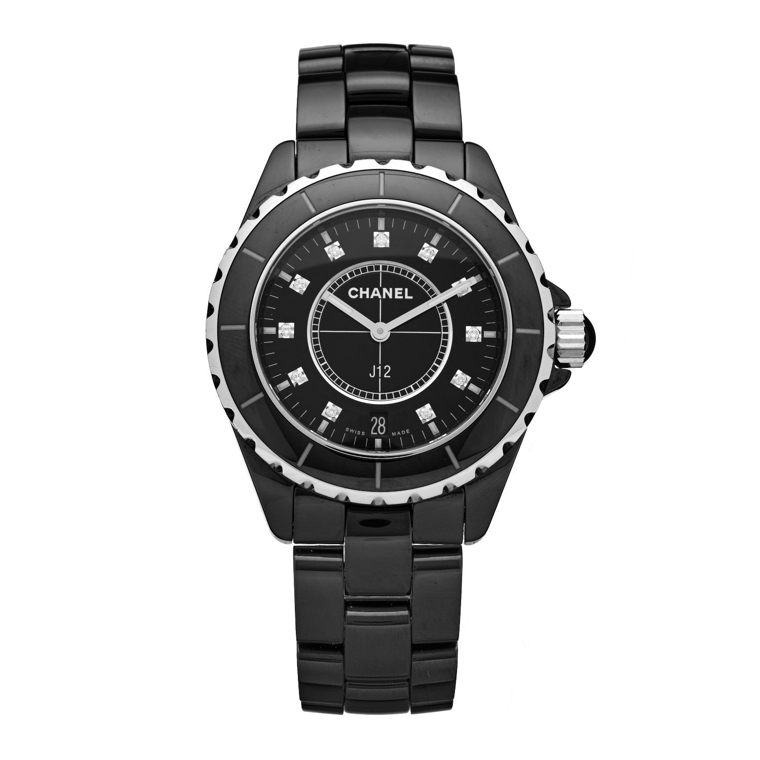 Chanel Stainless Steel Ceramic Diamond 38mm J12 Quartz Watch Black 1 of 4
