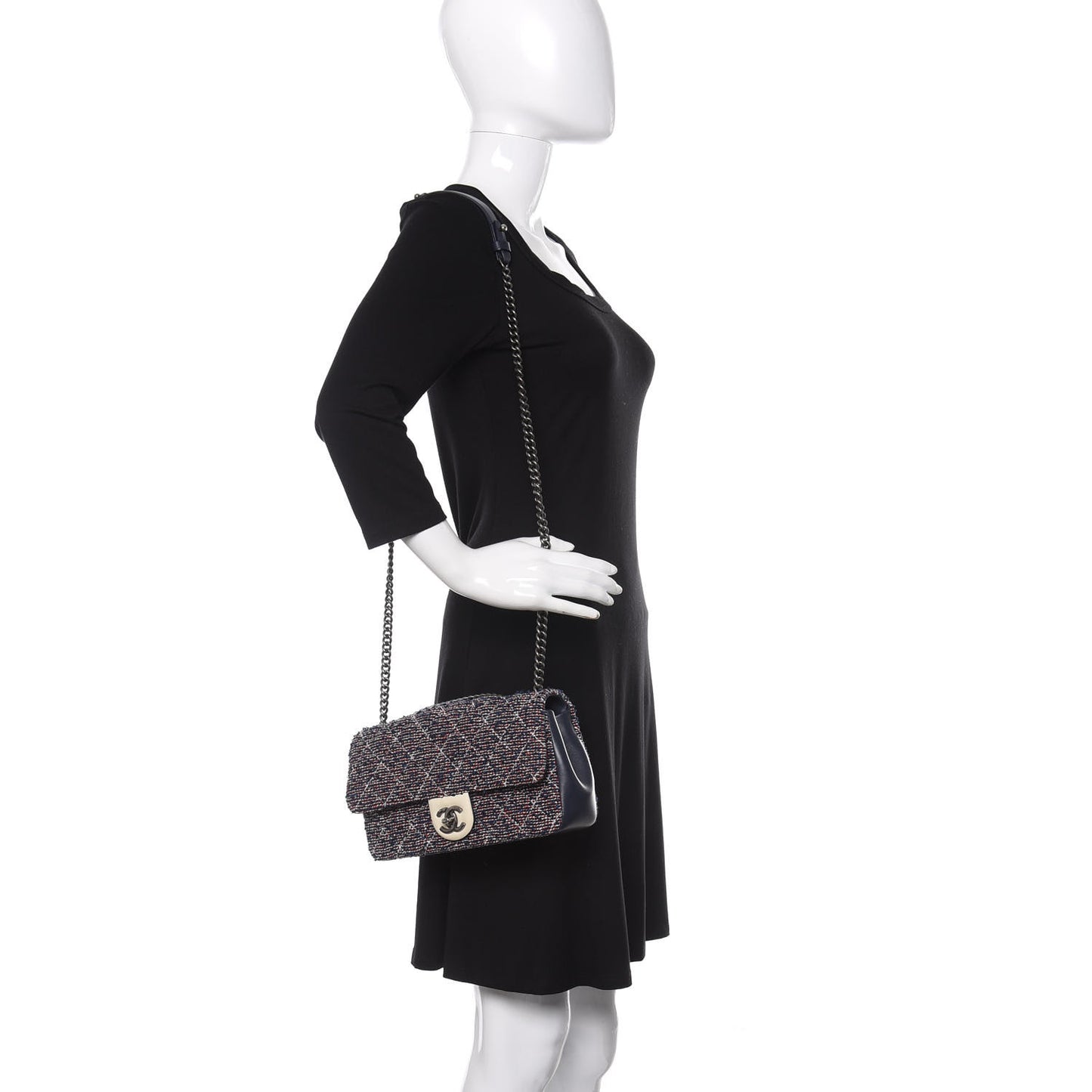 Tweed Quilted Medium Single Flap Blue Multicolor