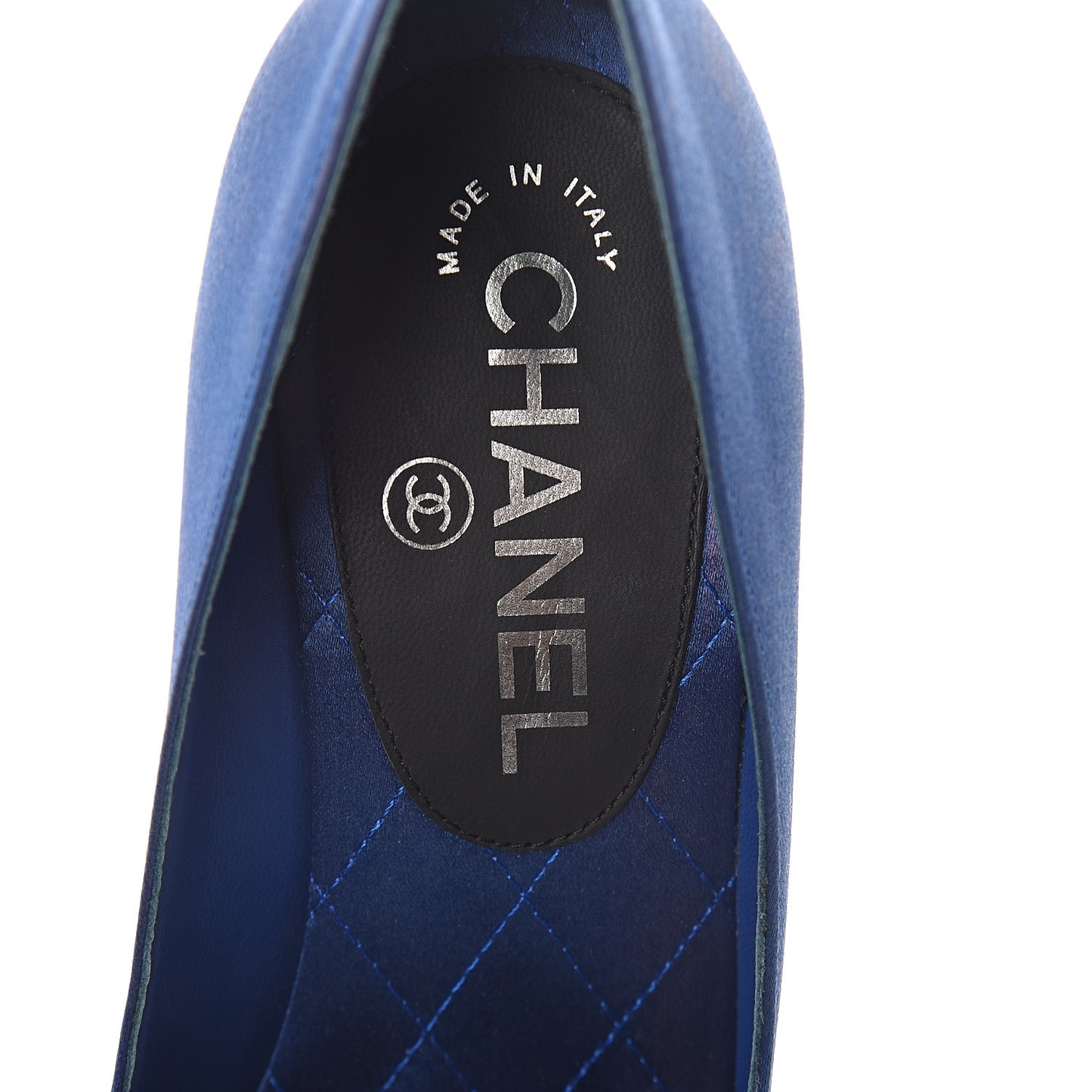 Satin CC Pearl Cap Toe Platform Pumps 37 Blue Black
