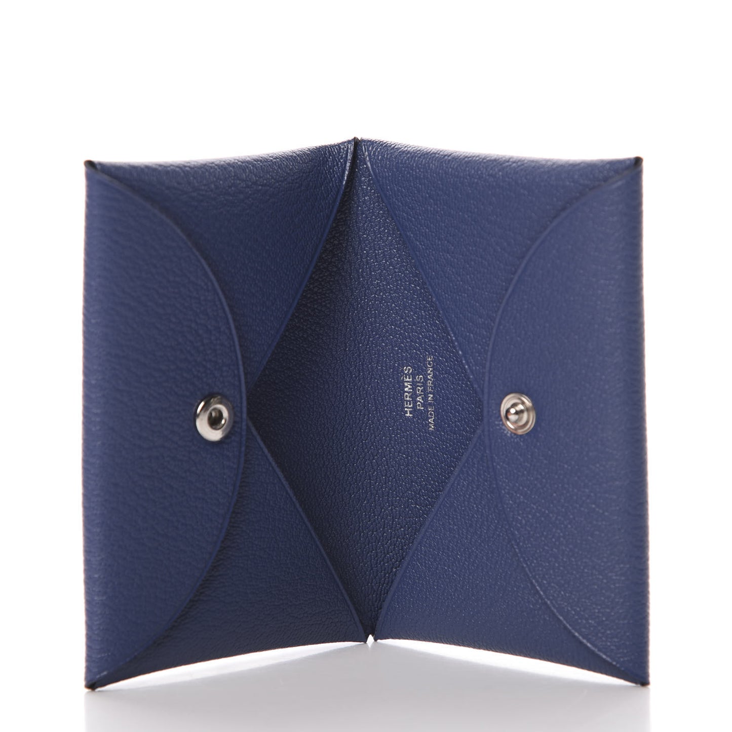 Chevre Mysore Embossed Calvi Card Case Bleu Brighton