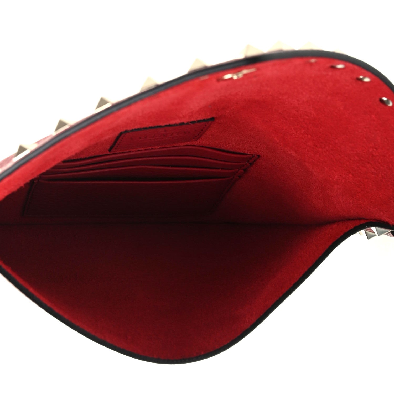 Valentino Garavani Pebbled Calfskin Medium Rockstud Envelope Flat Wristlet Pouch Red 7 of 8