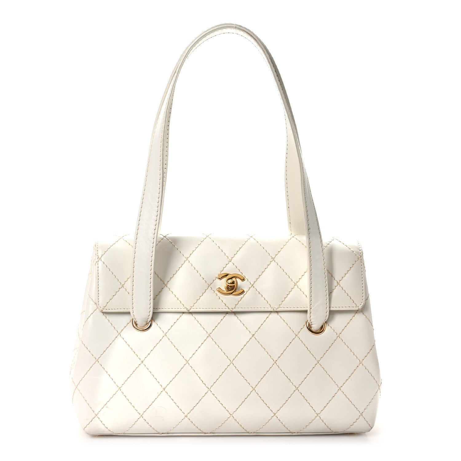 Chanel Calfskin Wild Stitch Shoulder Bag White 1 of 14