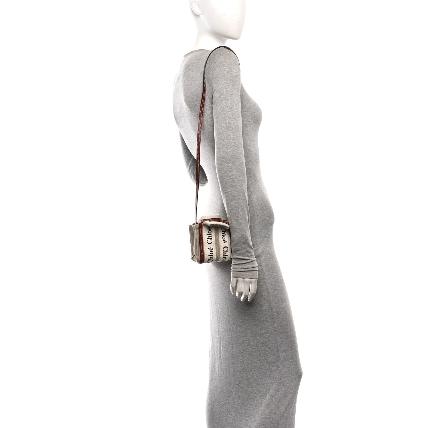 Chloe Cotton Calfskin Nano Woody Ribbon Tote White Brown 2 of 9