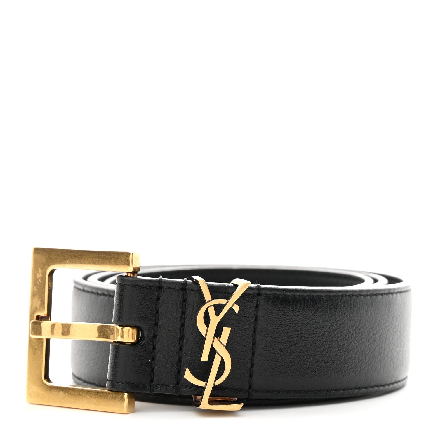 Saint Laurent Smooth Calfskin Monogram Square Buckle Belt 70 28 Black 1 of 6