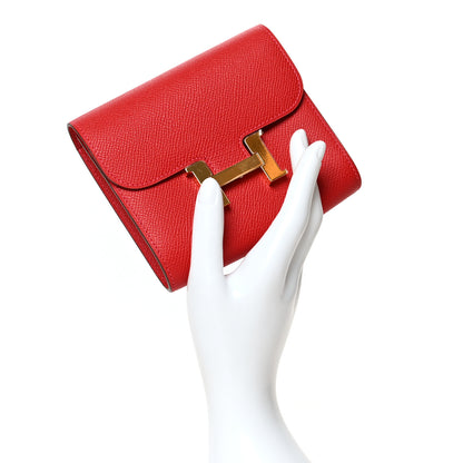 Hermes Epsom Constance Short Wallet Rouge Casaque 2 of 11