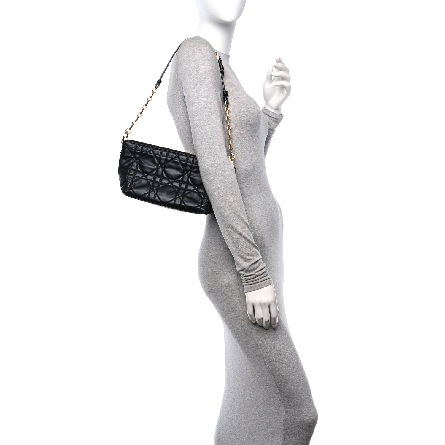 Christian Dior Lambskin Macrocannage DiorStar Hobo Bag Black 2 of 11