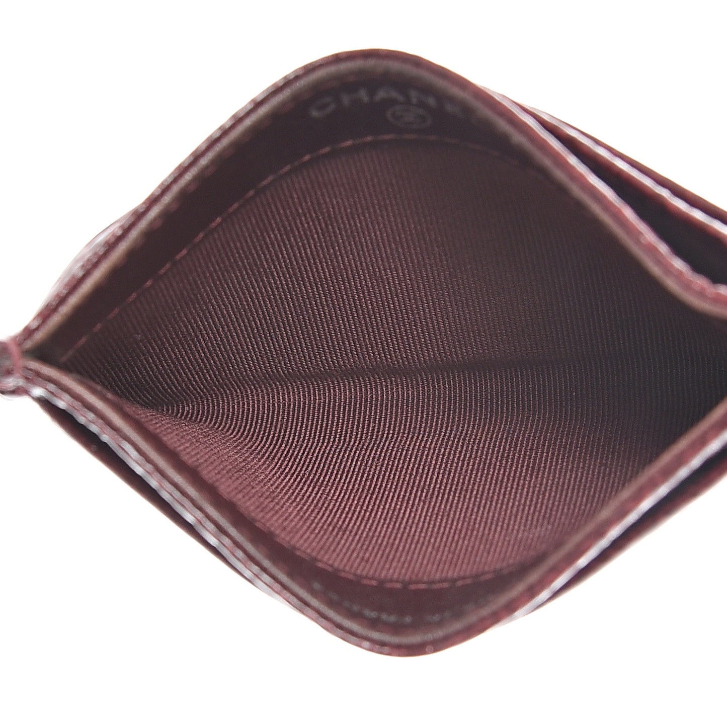 Distressed Patent Quilted Card Holder Bordeaux