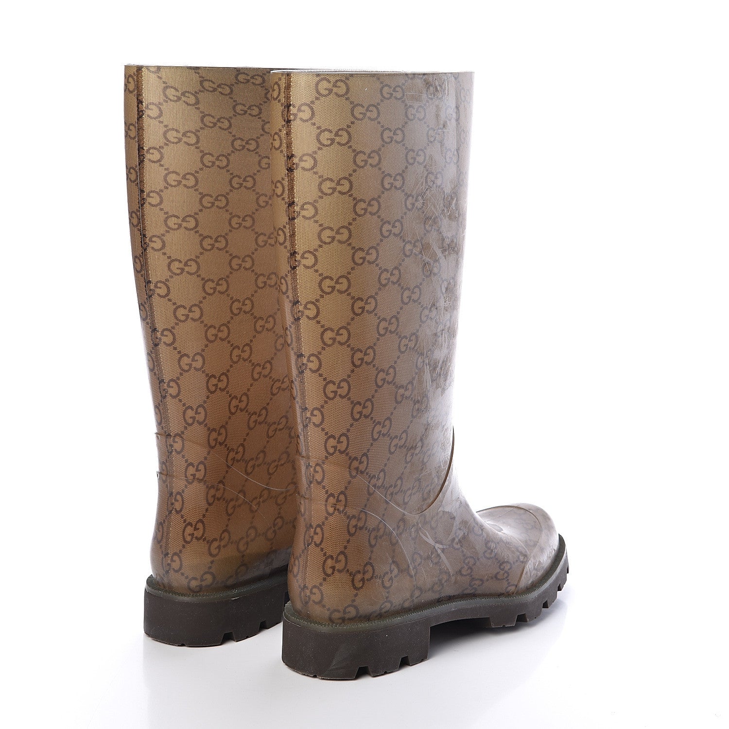 Gucci Rubber Monogram Edinburg Rain Boots 38 Transparent Cocoa 4 of 9