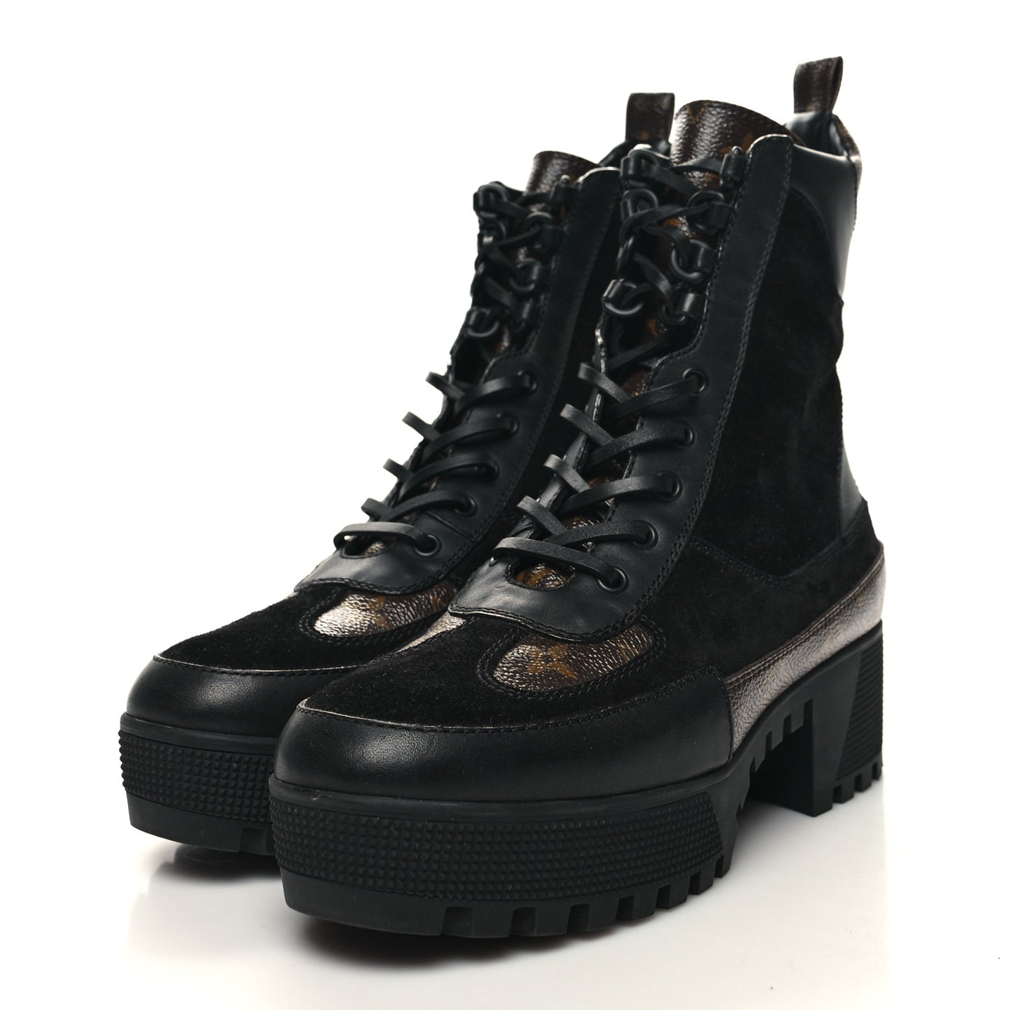 Suede Calfskin Monogram Laureate Platform Desert Boots 38.5 Black